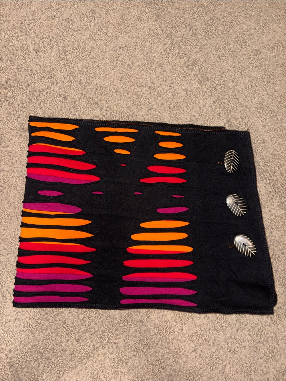 Black Knit Mini Skirt with Pink, Orange, and Red Cutout Accents, Women’s Size XS